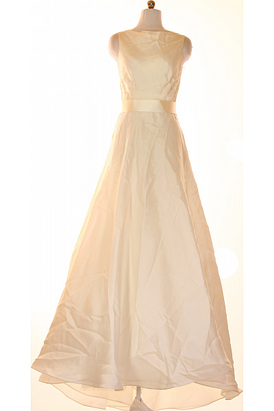 Dlouhé Svatební šaty Bez Rukávů Hedvábné Saténové Jednoduché Béžové Velikost 44