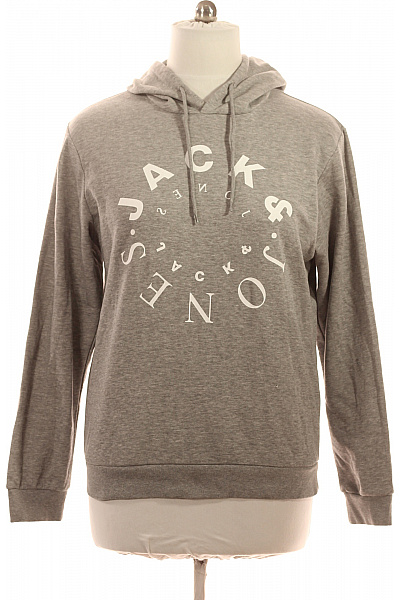 JACK & JONES Pánská Bavlněná Mikina S Kapucí A Potiskem šedá Velikost L