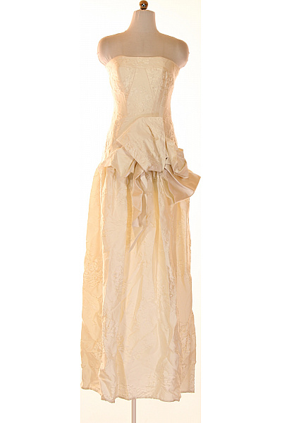 Dlouhé Krémové Společenské šaty Bez Rukávů S Mašlí Vintage Velikost 34