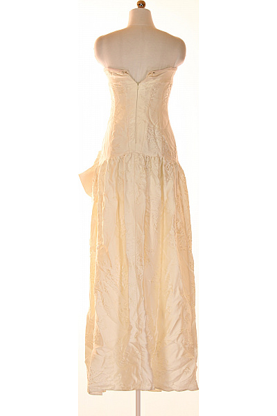 Dlouhé krémové společenské šaty bez rukávů s mašlí vintage Velikost 34 | Unimoda | obrázek 2