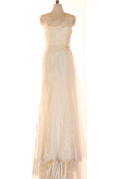 Dámské Svatební Dlouhé Krajkové šaty Vintage S Páskem Vel. US 10