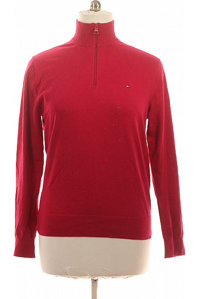 TOMMY HILFIGER Červený Bavlněný Svetr S Dlouhým Rukávem A Stojáčkem Na Zip Velikost Xl