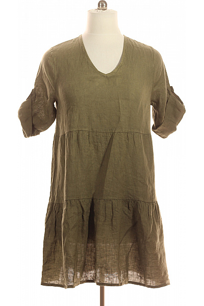 Cartoon Dámské Lněné šaty Volnočasové Zelené Boho Vel. L