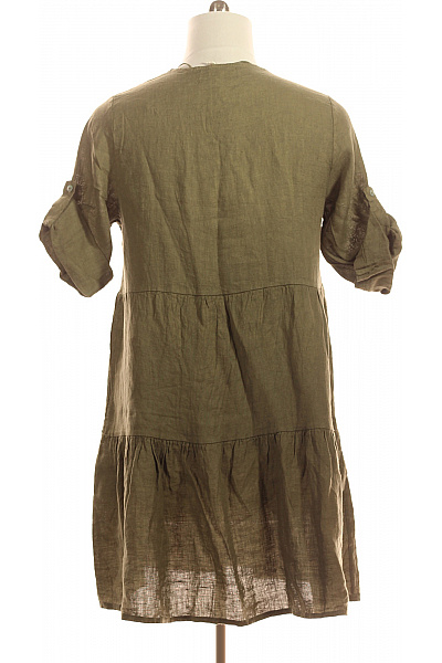 Cartoon Dámské lněné šaty volnočasové zelené boho Vel. L | Cartoon | obrázek 2