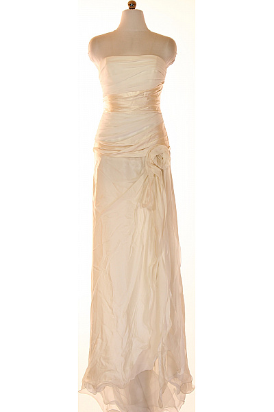 Dlouhé Hedvábné Svatební Šaty Bez Rukávů Řasené Růžicí Jednobarevné Velikost IT 44