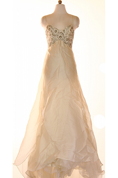 Hedvábné Dlouhé Svatební šaty Na Ramínka S Korálky Vintage Velikost IT 44