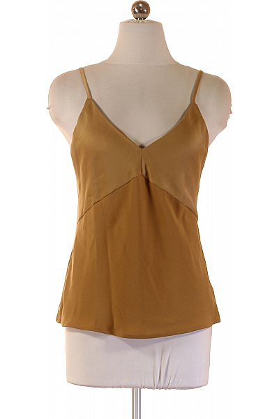 Donna Karan Dámská Halenka Bez Rukávů Hnědá Saténová S Výstřihem Do V Elegantní Letní Vel. S