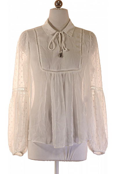 Guess Bílá Halenka S Dlouhým Rukávem A Mašlí Puntíkovaná Madeirová Průsvitná Elegantní Velikost S