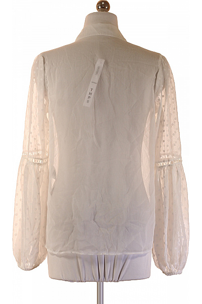 Guess Bílá halenka s dlouhým rukávem a mašlí puntíkovaná madeirová průsvitná elegantní Velikost S | Guess | obrázek 2