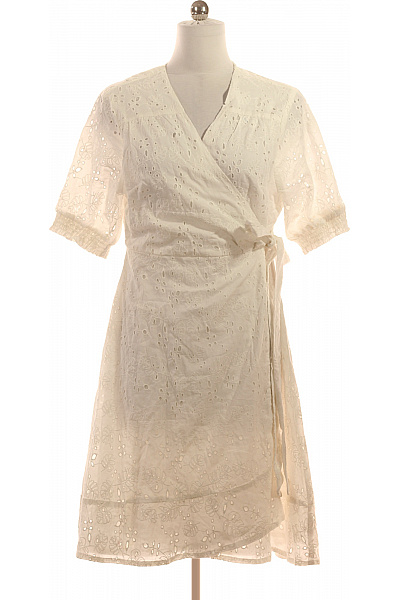 Yumi Dámské šaty Zavinovací Bílé Bavlněné Letní Ažurové S Krátkým Rukávem Velikost EU 44