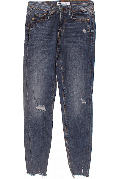 ZARA Dámské Modré Strečové Džíny S Dírami Vel. 34