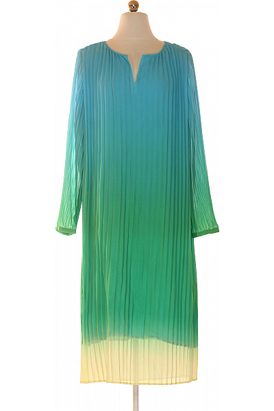 COMMA Dámské šaty S Dlouhým Rukávem Plisované Midi Zelené Velikost 44