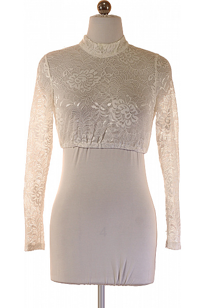 Dámské Tričko S Dlouhým Rukávem Bílé Květinové Průhledné Bolerko Velikost 34