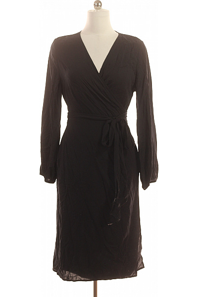 LAWRENCE GREY Dámské šaty Zavinovací S Dlouhým Rukávem černé Elegantní Midi Velikost 42