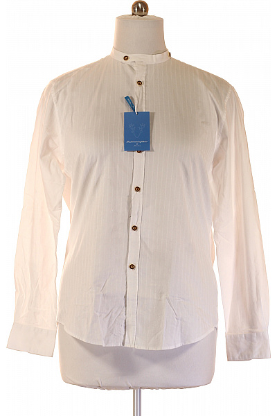 Pánské Košile S Dlouhým Rukávem Bílé Pruhované Ležérní Se Stojáčkem Vel. 41/42