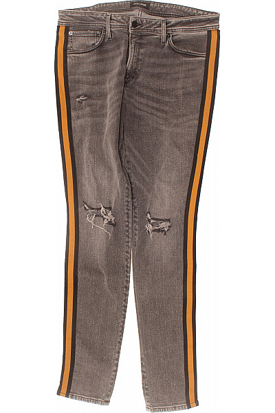 JACK & JONES Pánské Džíny Pruhované Skinny šedé S Dírami Velikost L