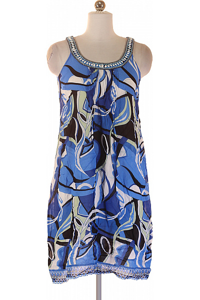 Mint & Mia Modré šaty Bez Rukávů S Potiskem A Zdobeným Výstřihem Velikost 34