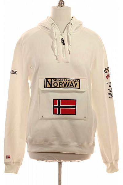 Geographical Norway Bílá Pánská Mikina S Kapucí A Klokaní Kapsou Velikost XL