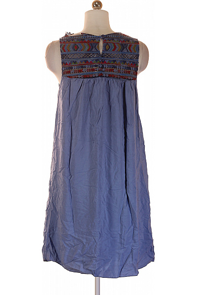 ZAUBERSTERN Modré Viskozové Šaty Letní Boho Tunikové Volné Na Ramínka Krátké Vyšívané Velikost S | ZAUBERSTERN | obrázek 2