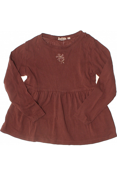 WHEAT  Dívčí Hnědé Tunika Dlouhý Rukáv Bavlněná Vyšívaná Květy Vel. 110 CM
