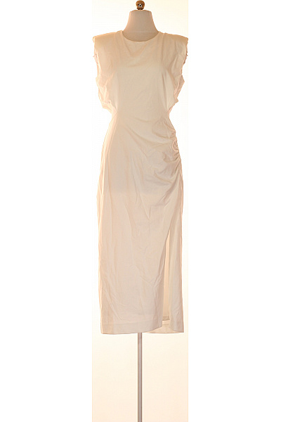 Dámské šaty bez rukávů dlouhé elegantní bílé polyesterové s rozparkem Vel. M | Unimoda | obrázek 2