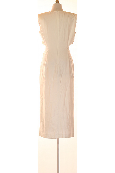 Dámské šaty bez rukávů dlouhé elegantní bílé polyesterové s rozparkem Vel. M | Unimoda | obrázek 3