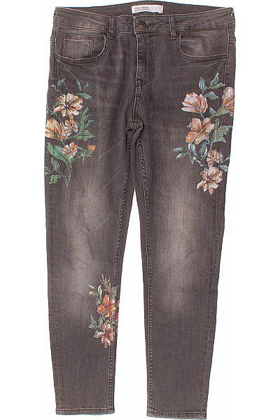 ZARA Dámské Džíny Květované Vyšívané šedé Vel. 40
