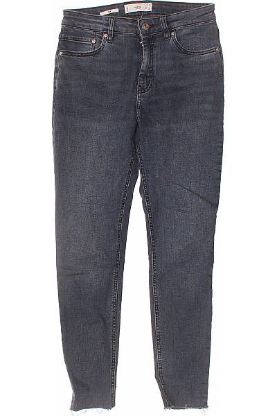 MANGO Dámské Bavlněné Džíny Tmavě Modré Skinny Seprané S Roztřepenými Nohavicemi Velikost 36