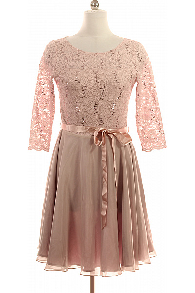 Swing Růžové krajkové společenské šaty s krátkým rukávem a páskem Velikost 42 | Swing | obrázek 2