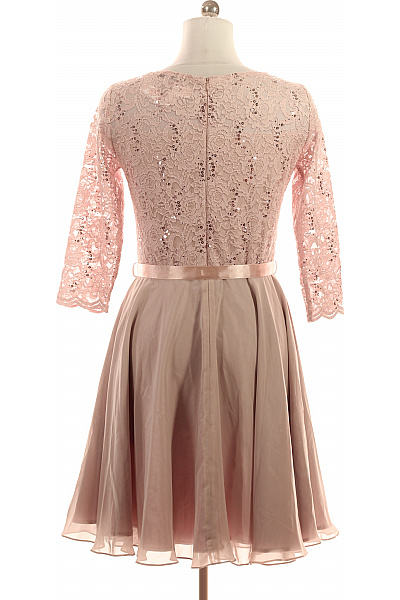 Swing Růžové krajkové společenské šaty s krátkým rukávem a páskem Velikost 42 | Swing | obrázek 3