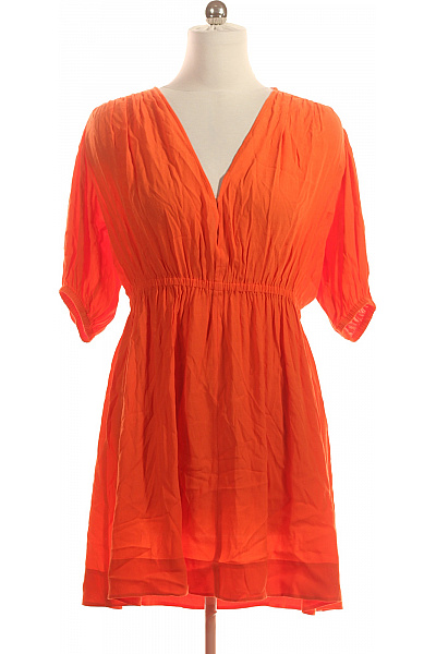 Hugo Boss Dámské šaty Krátký Rukáv Oranžové Volnočasové Letní Viskózové Vel. 40
