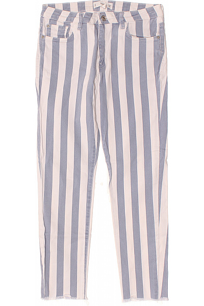 MANGO Dámské Pruhované Bavlněné Džíny Zkrácené S Roztřepenými Nohavicemi Velikost EU 36