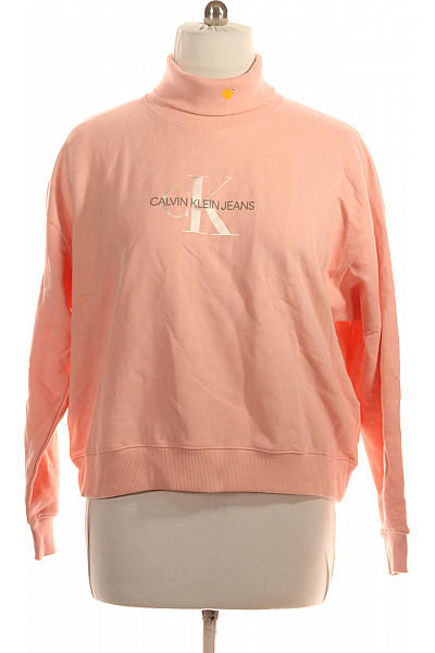 Calvin Klein Dámská Bavlněná Růžová Mikina S Dlouhým Rukávem A Rolákem Streetwear Vel. 4XL