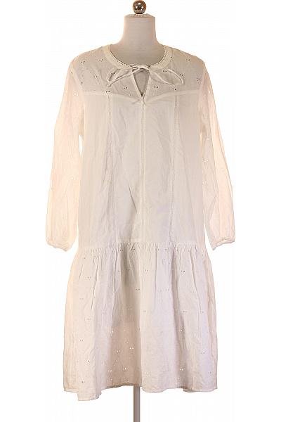 Esprit Dámské šaty Bílé Krajkové Volnočasové Boho Letní Bavlněné Velikost 38
