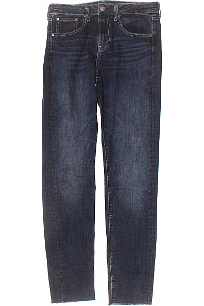 Dámské Bavlněné Modré Džíny Rovné Seprané S Roztřepenými Nohavicemi Velikost 28