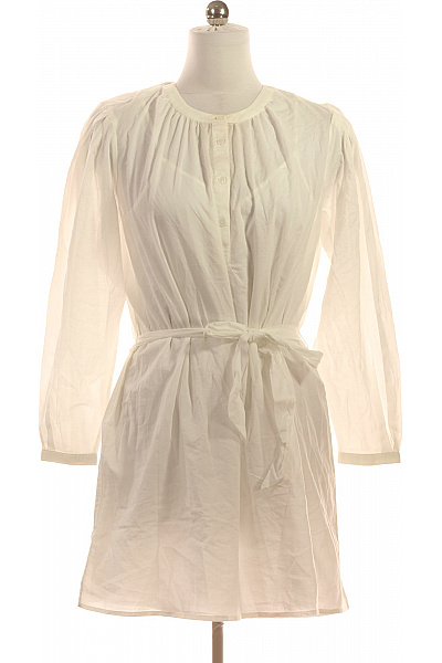 TOMMY HILFIGER Bílé Bavlněné Tunikové šaty S Dlouhým Rukávem A Páskem Velikost EU 40