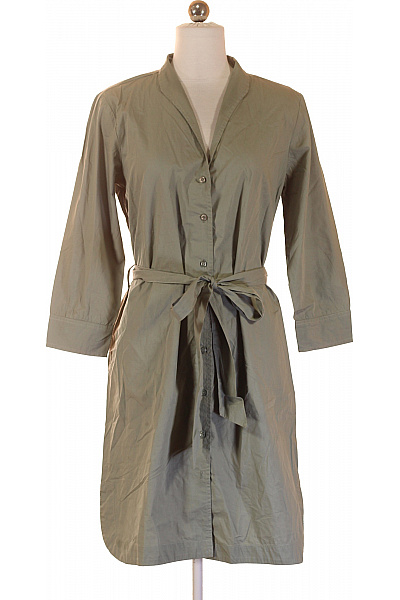 LAWRENCE GREY Khaki Košilové šaty S Páskem A 3/4 Rukávem Denní Jednoduché Vel. 36