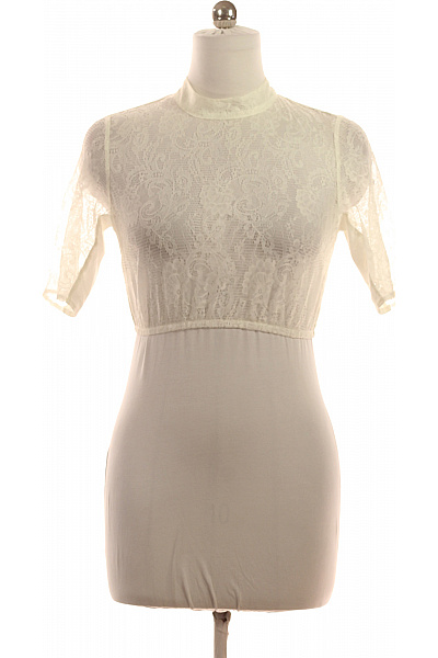 ALPENHERZ Dámské Bílé Krajkové Tričko Stojáček Krátký Rukáv Polyesterové Vel. 40