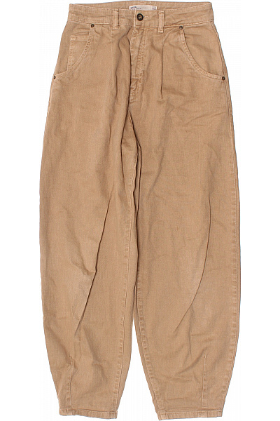 ZARA Dámské Bavlněné Volné Kalhoty S Kapsami Béžové Balonové Vel. 36