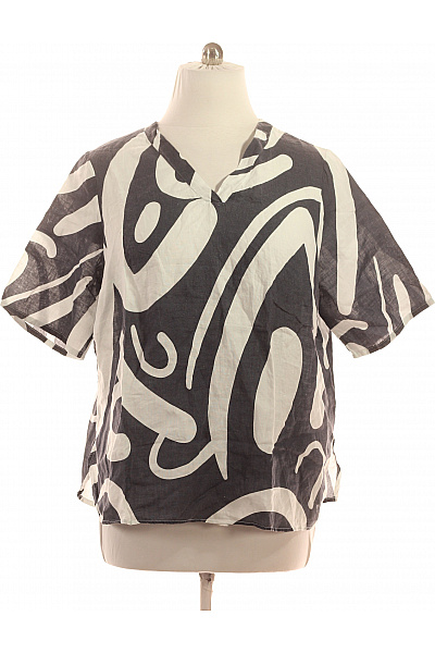 DORISSTREICH Dámská halenka s krátkým rukávem a potiskem, volná, letní, lněná, černobílá Velikost 48 | DORISSTREICH | obrázek 2