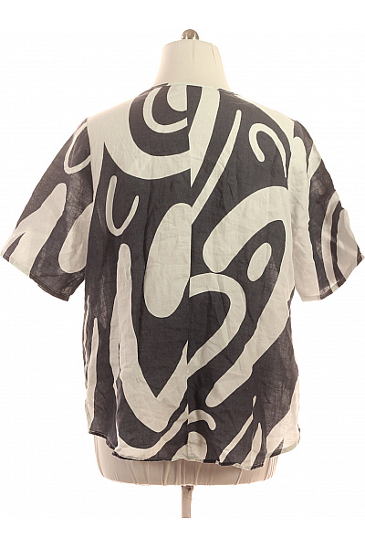 DORISSTREICH Dámská halenka s krátkým rukávem a potiskem, volná, letní, lněná, černobílá Velikost 48 | DORISSTREICH | obrázek 3