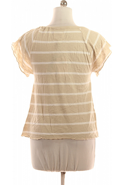 Dámské Bavlněné Modalové Tričko Béžové Pruhované Krátký Rukáv Letní Vel. M | Unimoda | obrázek 2