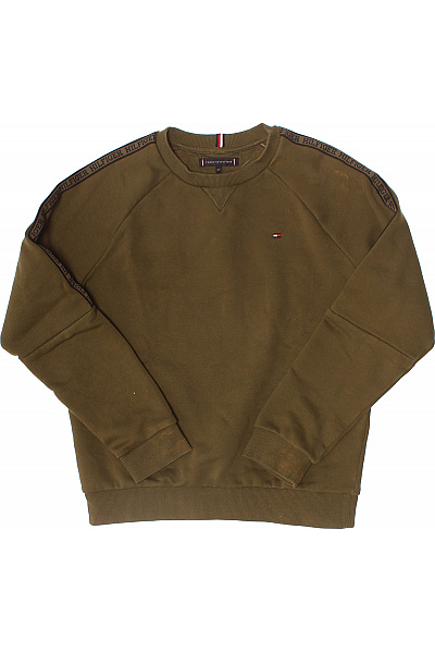 TOMMY HILFIGER Dětská Chlapecká Bavlněná Khaki Mikina Raglanový Střih Velikost EU 152