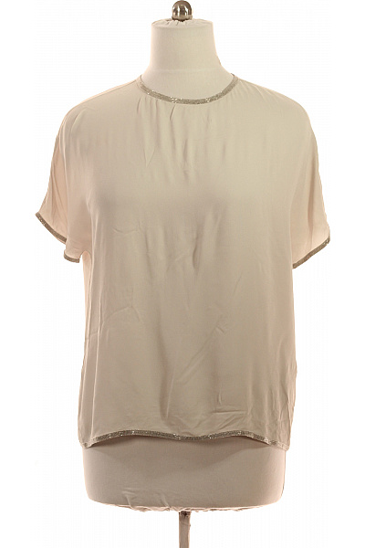FABIANA FILIPPI Dámská Halenka S Krátkým Rukávem A Kamínky Elegantní Béžová Acetátová Vel. XL