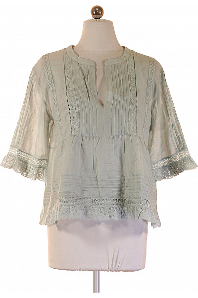 Zadig&Voltaire Deluxe Dámská Halenka Krátký Rukáv Bavlněná Boho Krajková Zelená Vel. S