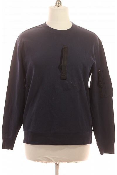 ARMANI Pánská Bavlněná Mikina Modrá Přes Hlavu Bez Kapuce Streetwear Velikost L