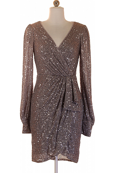 AngelEye Dámské šaty S Dlouhým Rukávem Třpytivé Zavinovací Společenské Velikost EU S