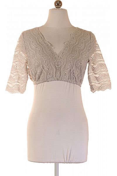 MARJO Dámské Tričko S Dlouhým Rukávem A Krajkou Béžové Velikost 36