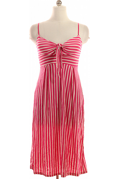 ZAUBERSTERN Růžové Bavlněné Pruhované šaty Na Ramínka Letní Midi Volnočasové Vel. S