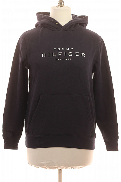 TOMMY HILFIGER Pánská Bavlněná Tmavě Modrá Mikina S Kapucí A Klokaní Kapsou Streetwear Vel. L